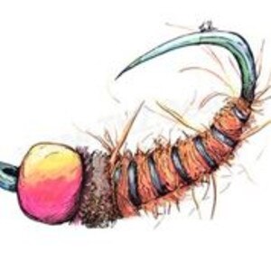 TK2. Designs Orange Jig Nymph Sticker
